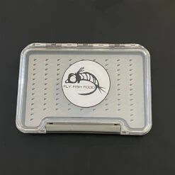FLY FISH FOOD LOGO FLY BOX, CLEAR SINGLE SIDED - SMALL W/ EASY GRIP FOAM